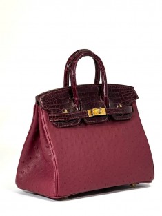 Сумка Hermes из кожи крокодила и страуса 25 см
