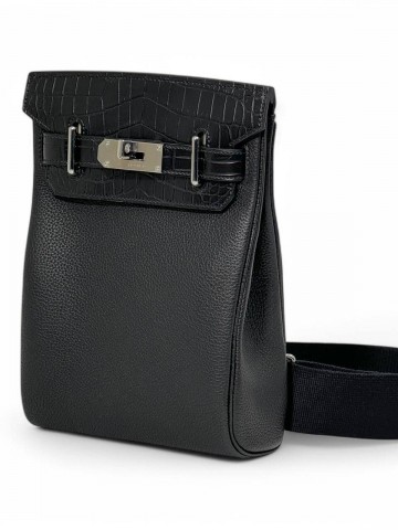 Сумка-слинг Hermes вставка из кожи крокодила