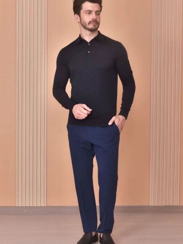Поло с длинным рукавом Loro Piana Premium - Black Flower Gray
