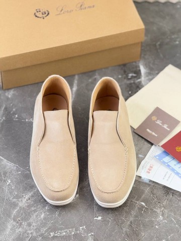 Замшевые лоферы с меховой стелькой Loro Piana Open Walk - Beige