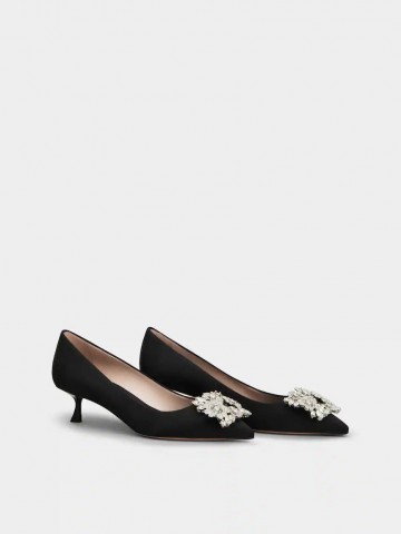 Roger Vivier RV Bouquet Strass Buckle Pumps in Satin туфли #772171AL
